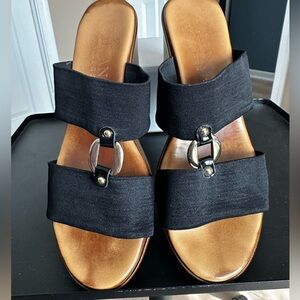 Italian shoemaker, black canvas size 7 1/2 wedged sandal